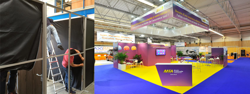 montage stand exposition tissu